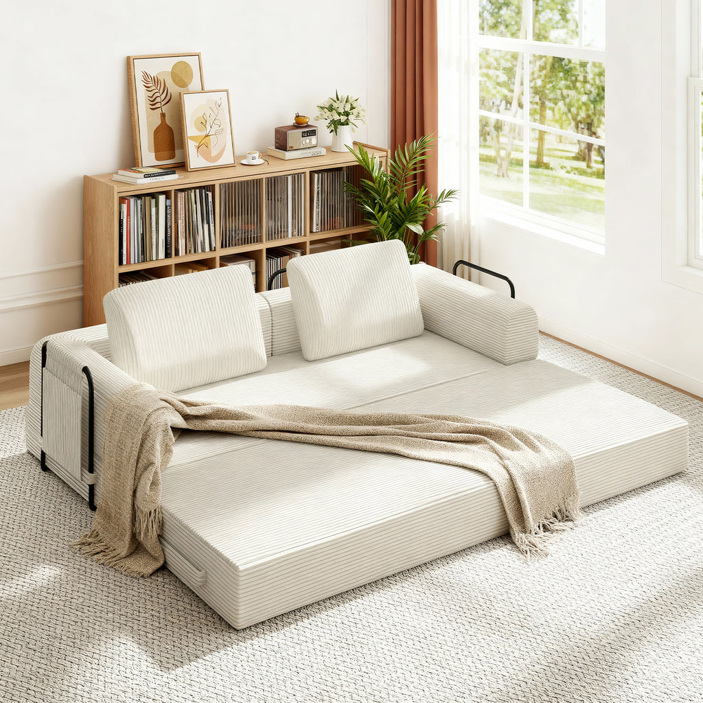 78 Inch Convertible Sleeper Sofa Bed, Futon Boneless Couch Lounge Loveseat with Pull Out Bed, No Assembly Required - Grand Goldman Shop