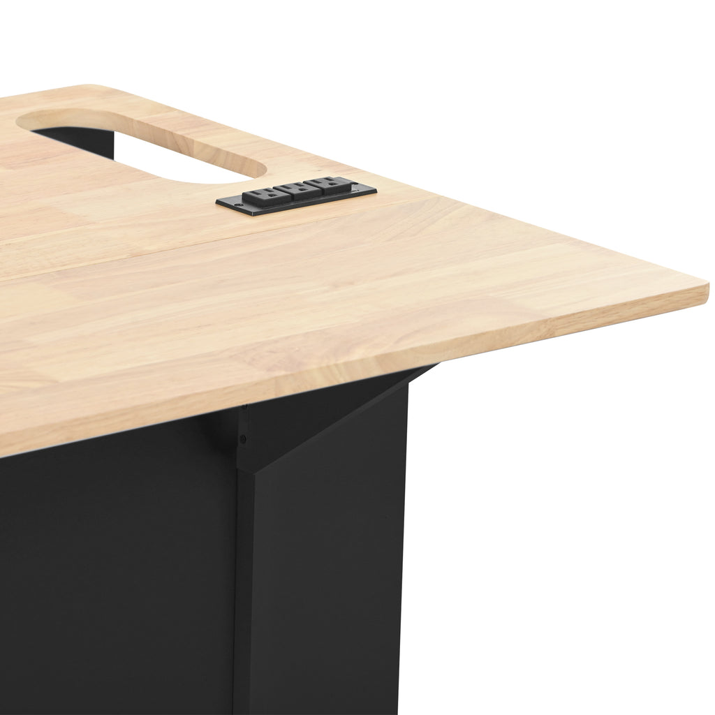 Kitchen Island with Power Outlet,Kitchen Storage Island with Drop Leaf and Rubber Wood,Open Storage and Wine Rack,5 Wheels,with Adjustable Storage for Home, Kitchen, and Dining Room, Black - Grand Goldman Shop