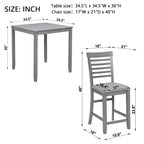 5 Piece Dining Table Set, Wooden Dining Square Table Set for 4, Counter Height Kitchen Table Set with Square Table and 4 Upholstered Chairs for Small Space, Gray - Grand Goldman Shop