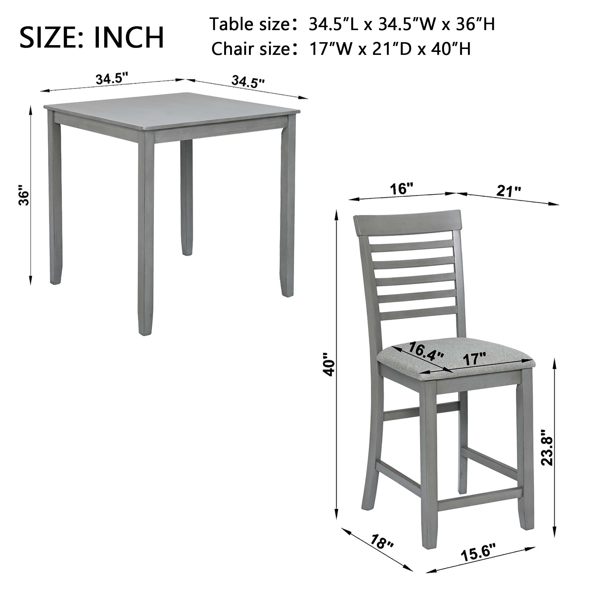 5 Piece Dining Table Set, Wooden Dining Square Table Set for 4, Counter Height Kitchen Table Set with Square Table and 4 Upholstered Chairs for Small Space, Gray - Grand Goldman Shop