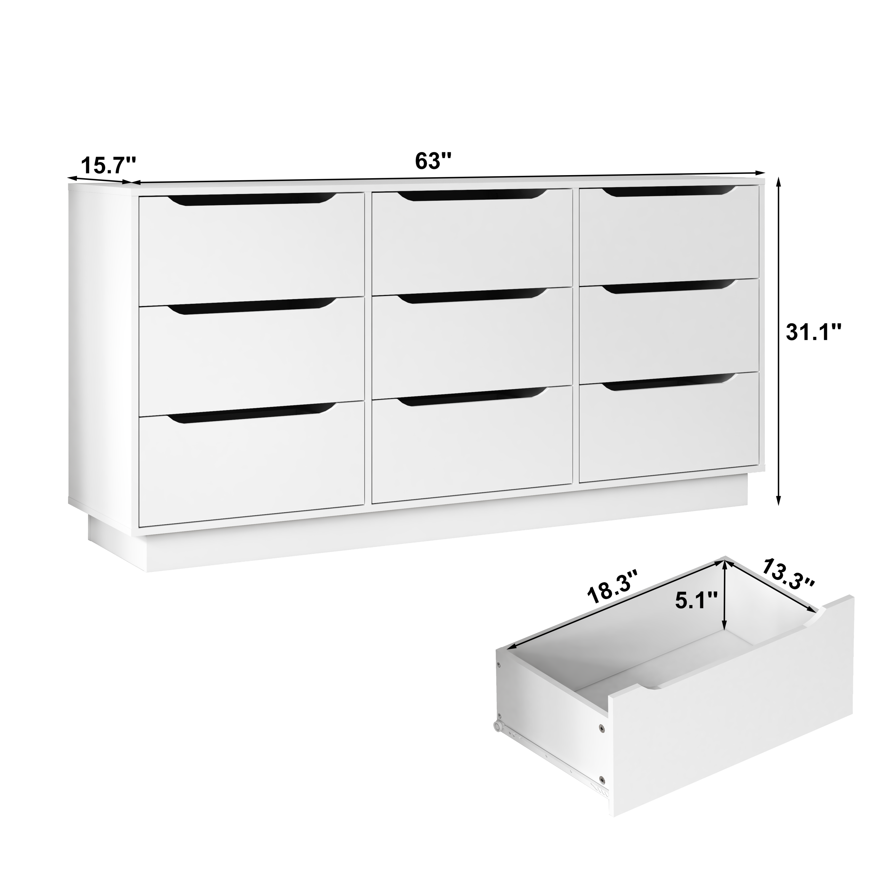 9 Drawer Dresser for Bedroom with Deep Drawers, Large Floor Wood Dressers & Chest of Drawers , Modern White Long Dressers for Closet Living Room - Grand Goldman Shop
