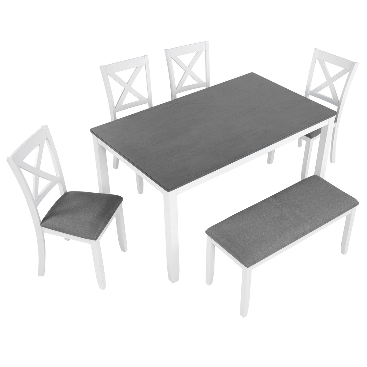 Modern 6-Piece Dining Table Set with Bench and Chairs for Dining Room or Kitchen – Grey & White Two-Tone - Grand Goldman Shop
