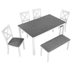Modern 6-Piece Dining Table Set with Bench and Chairs for Dining Room or Kitchen – Grey & White Two-Tone - Grand Goldman Shop