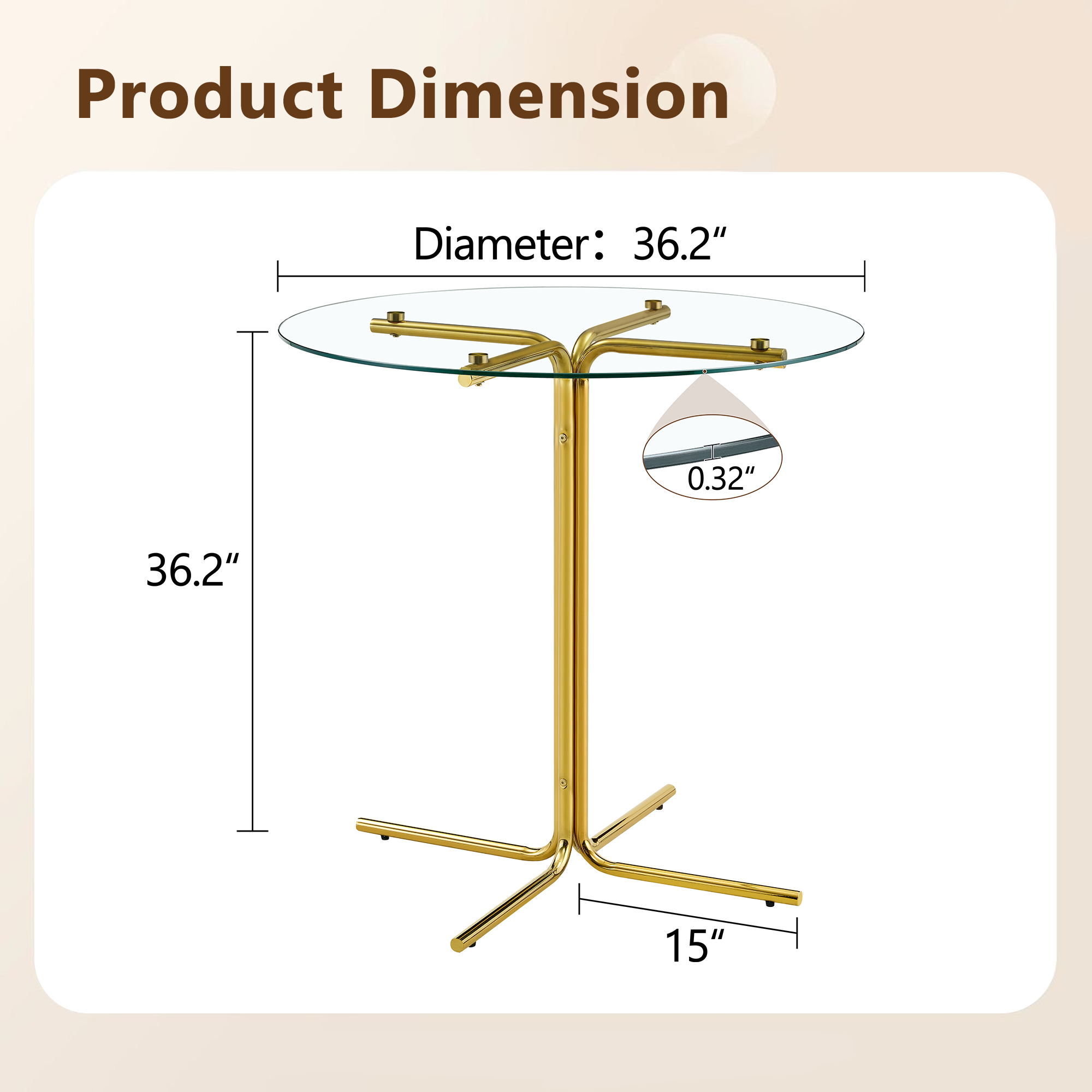 Round glass bar high table, 36 inch round bar table, tempered glass tabletop, sturdy gold chrome plated four column support, suitable for transparent round bar tables in small spaces, kitchens - Grand Goldman Shop