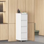 4 Drawer Metal Locking Vertical File Cabinet with Wheels - Heavy-Duty Lockable Storage for Home & Office, Black and White, 17
