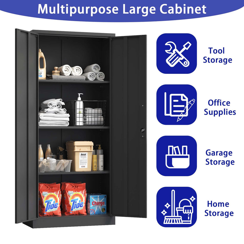 Heavy Metal Garage Storage Cabinet, Black Tool Steel Locking Cabinet with Doors and 3 Adjustable Shelves, 71 Inch Tall | Prem