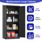 Heavy Metal Garage Storage Cabinet, Black Tool Steel Locking Cabinet with Doors and 3 Adjustable Shelves, 71 Inch Tall | Prem