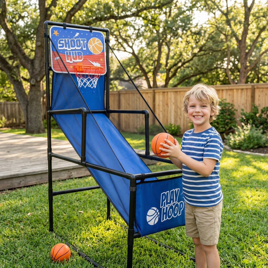 Kids Single Shot Basketball Arcade Game, Indoor Basketball Hoop with 2 Balls & Pump, Foldable Stand for Toddlers & Children |