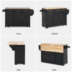 K&K 59.3' Kitchen Island with Storage 2 Pull Out Cabinet Organizers & Rubber Wood Drop Leaf, Rolling Kitchen Island with Trash Can Storage, Power Outlet, Spice & Towel Rack for Kitchen, Dining, Black - Grand Goldman Shop