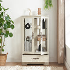 Glass Cabinet Lighted Glass Cabinet Curio Display Cabinet with Adjustable Glass Shelves 2 Doors and 1 drawer Cabinet Bulb Included White - Grand Goldman Shop