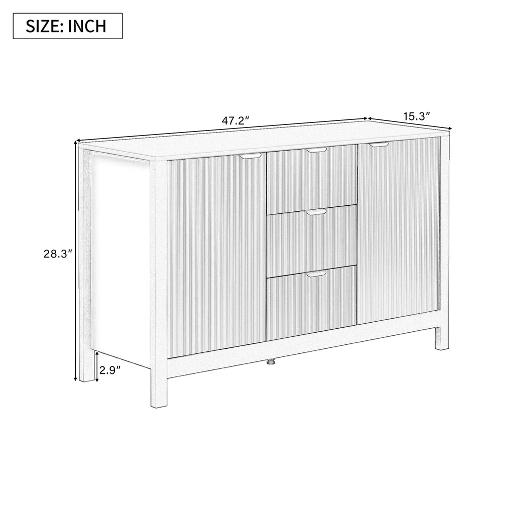 U_STYLE Sideboard with Wave Design - 3 Adjustable Shelves, 3 Drawers & Soft-Close Doors, Storage Console Table with Metal Handles, Suitable for Study, Hallway and Living Room, 3 Colors - Grand Goldman Shop