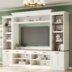 Farmhouse Entertainment Wall Unit with Bookshelf for TVs Up to 70', Walnut TV Stand with Adjustable Shelves, Mid-Century Media Console with Wine Rack for Living Room, White (NEW SKU: N721S000046K-2) - Grand Goldman Shop