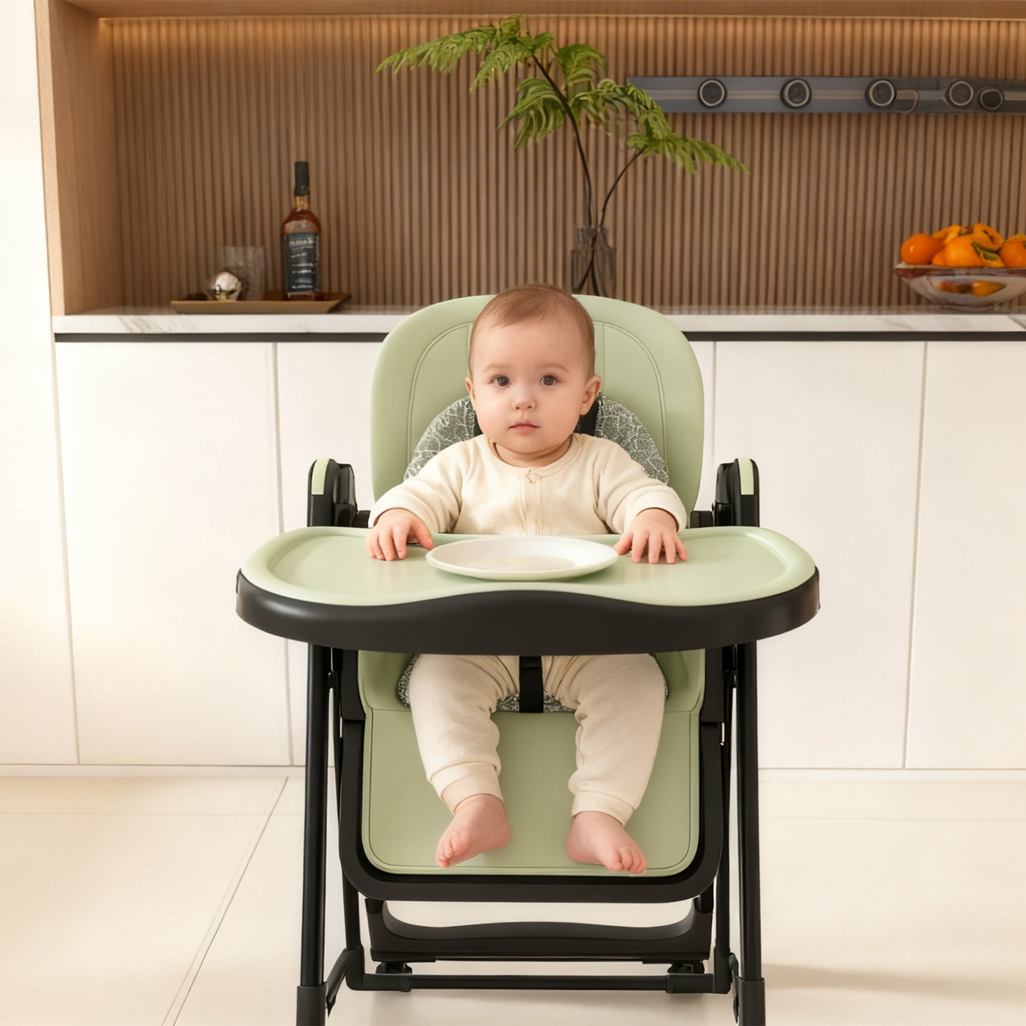 Convertible Baby High Chair to Rocker with 5-Point Harness, Foldable Infant Feeding Chair in Dark Green with Removable 2-Tier