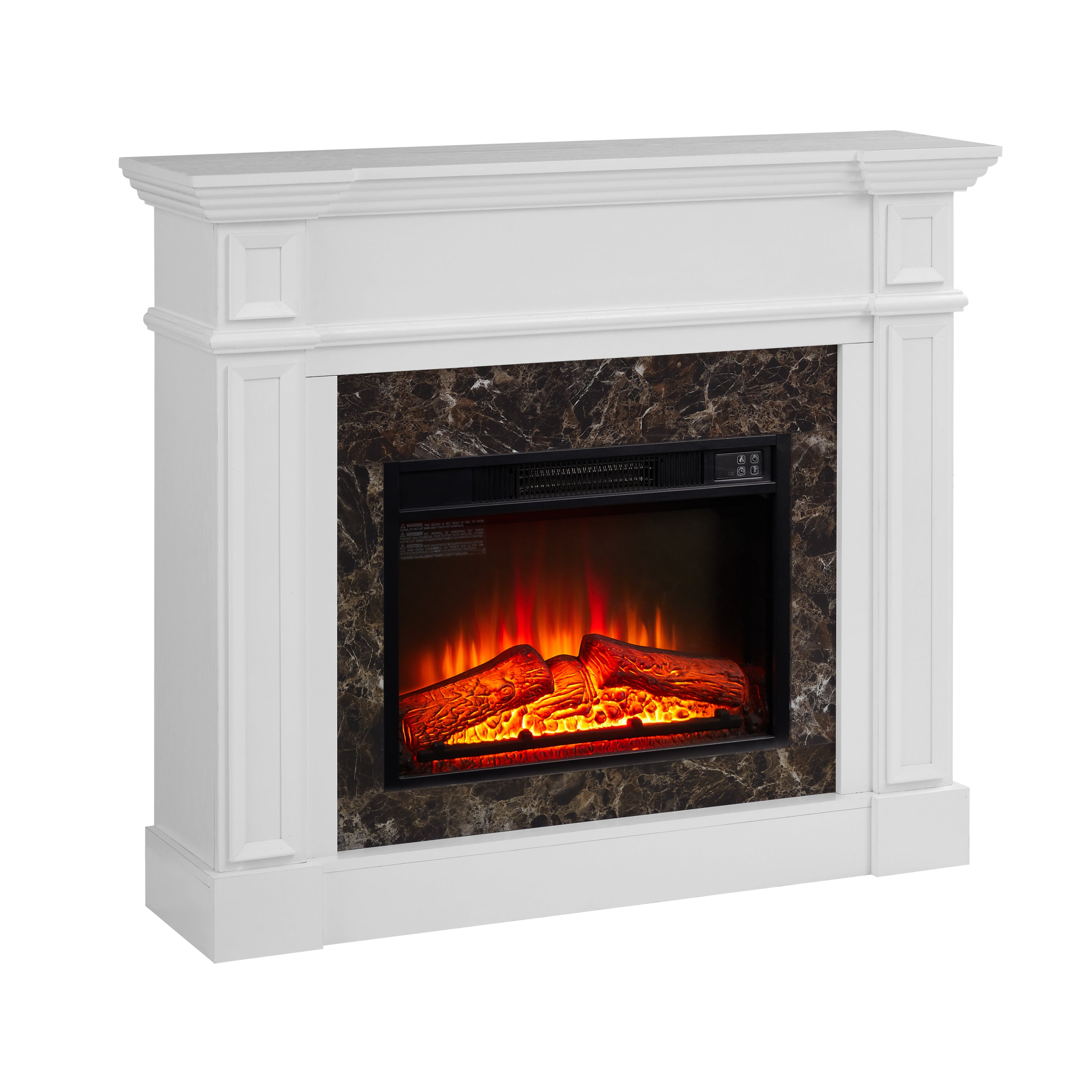 Electric Fireplace with Mantel, Fireplace Mantel, Fireplace Heater Freestanding, Realistic Stacked Stone Surround with Remote Control Timer LED Flame, White, 45.66'W*11.8'D*40'H - Grand Goldman Shop