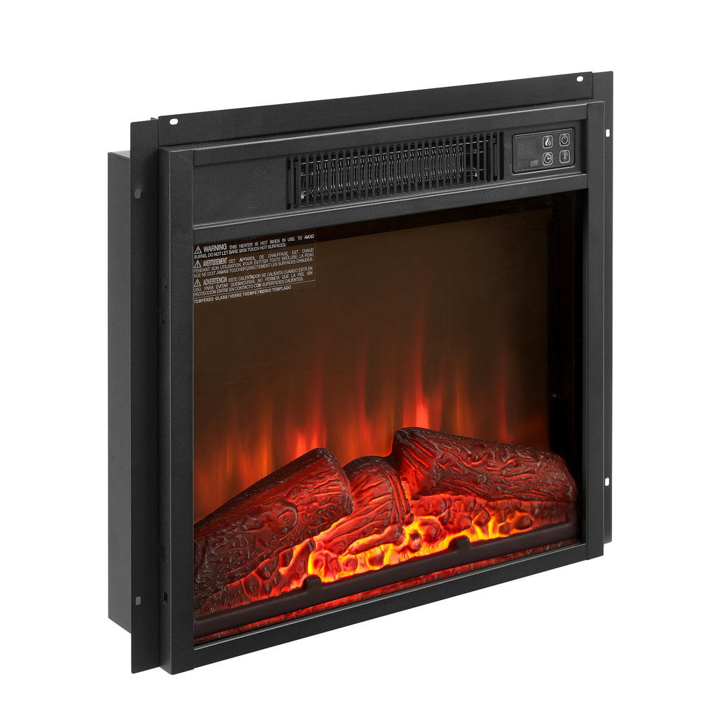 Electric Fireplace Insert 18' 1400W 120V ,Equipped with remote control, ultra thin heater with log set & realistic flame - BLACK - Grand Goldman Shop
