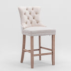 Contemporary Velvet Upholstered Barstools with Button Tufted Decoration and Wooden Legs, and Chrome Nailhead Trim, Leisure Style Bar Chairs,Bar stools, Set of 2 (Beige),SW2002BG - Grand Goldman Shop