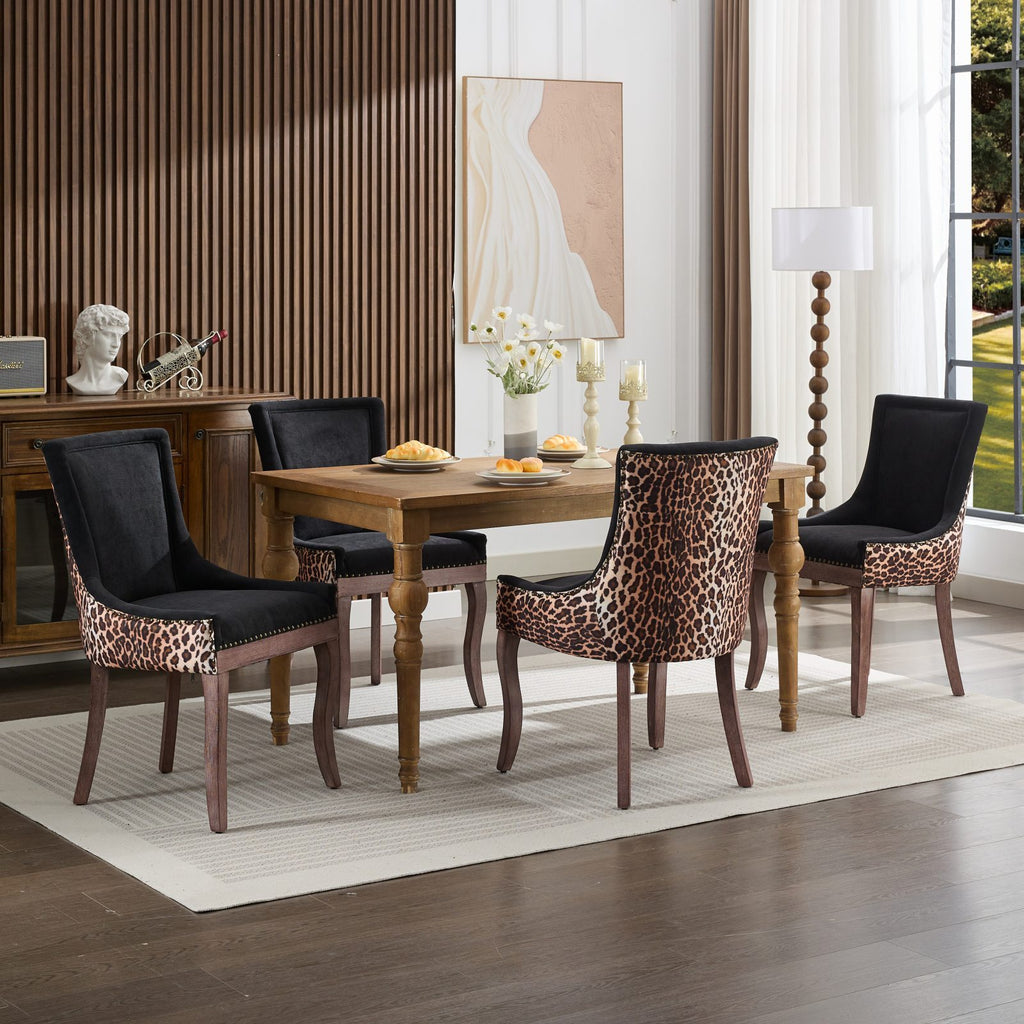 A&A Furniture,Ultra Side Dining Chair, Thickened fabric chairs with neutrally toned solid wood legs, Bronze nail head, Set of 2,Leopard Print - Grand Goldman Shop