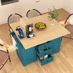 K&K 55.7'' Large Kitchen Island with 2 Drop Leaf,, Rolling Kitchen Cart on 5 Wheels with Power Outlet, Folding Storage Dining Table with Spice & Towel Rack , 3 Drawers, for Kitchen, Dining Room,Green - Grand Goldman Shop