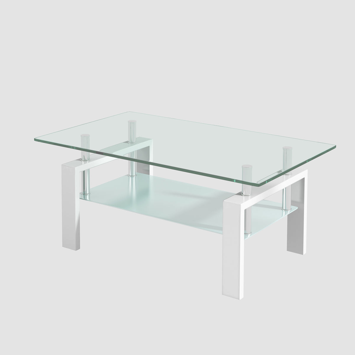 Luxury Modern Tempered Clear Glass Coffee Table with 2-Layers and Solid MDF Frame for Living Room - Grand Goldman Shop
