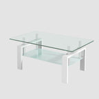 Luxury Modern Tempered Clear Glass Coffee Table with 2-Layers and Solid MDF Frame for Living Room - Grand Goldman Shop