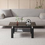 Modern Tempered Black Glass Coffee Table with 2-Layers and Waterfall Edges for Living Room - Grand Goldman Shop