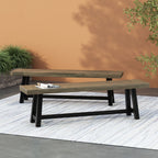 Cloud Outdoor Bench with Acacia Wood Frame and Slat Panel Design, Set of 2,Sandblast Grey and Black - Grand Goldman Shop