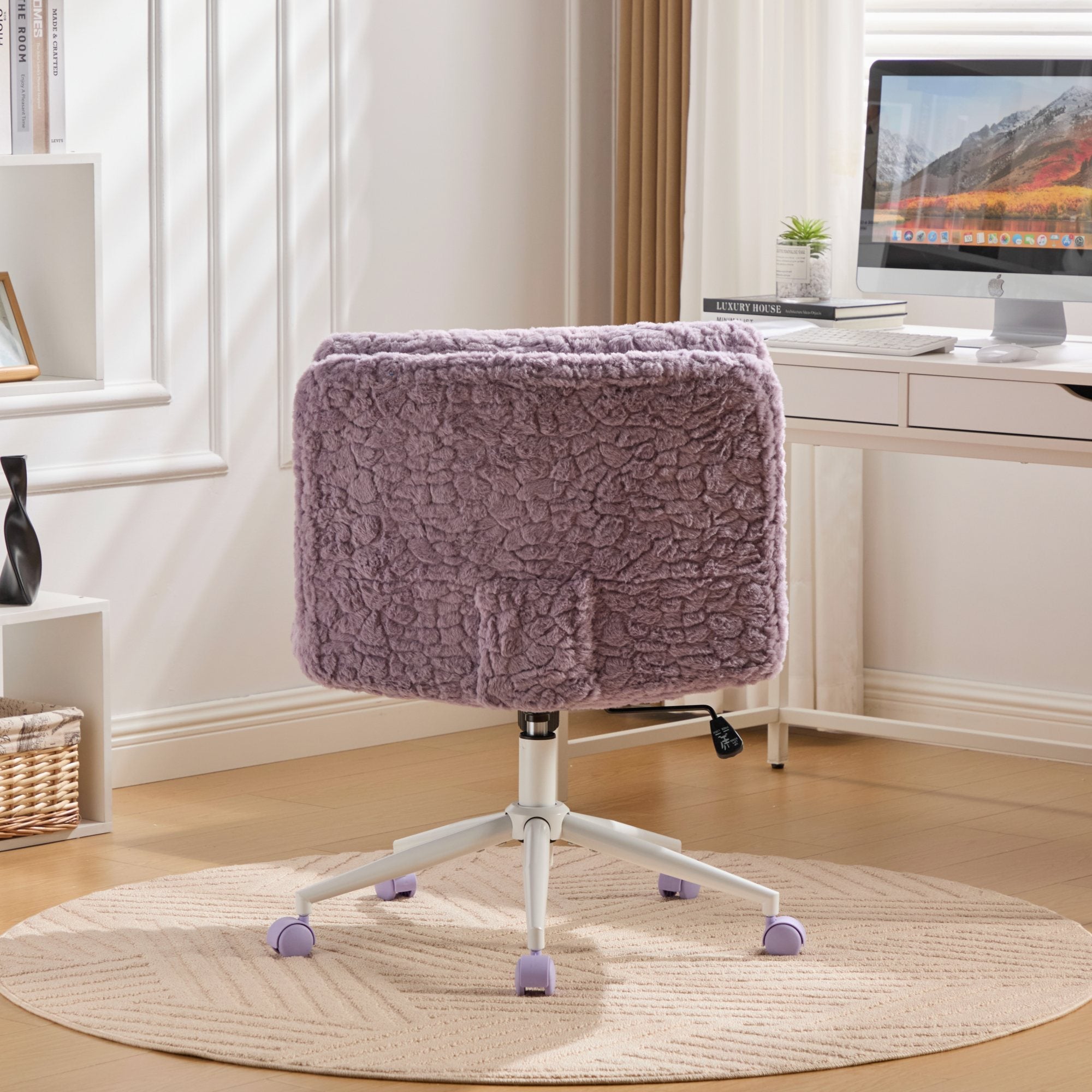 W26.4 inch Wider seat Office Chair,Artificial rabbit hair Home Office Chair with Metal Base,Adjustable Desk Chair Swivel Offi