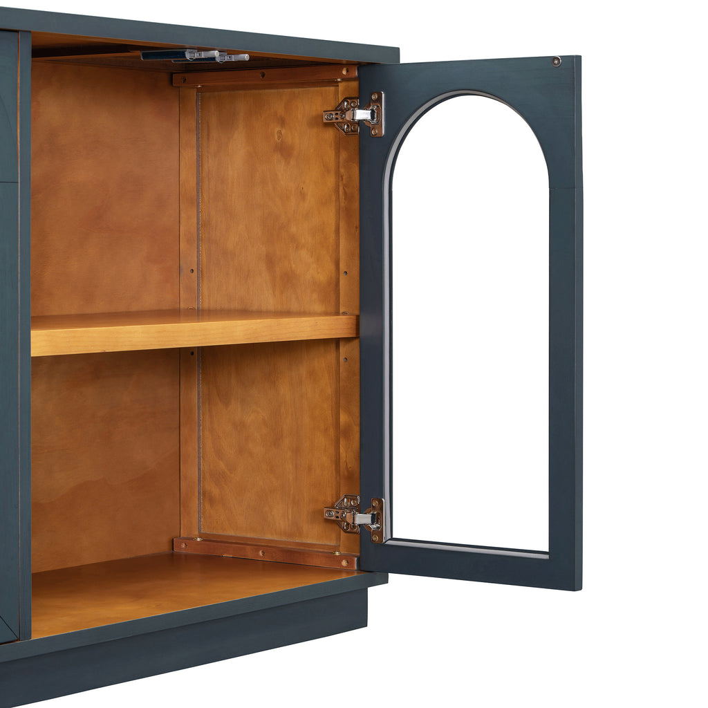 TREXM 4-Door Large Storage Buffet Cabinet with Glass Doors, Arched Cabinet with Adjustable Shelves for Kitchen, Dining Room and Living Room (Navy) - Grand Goldman Shop