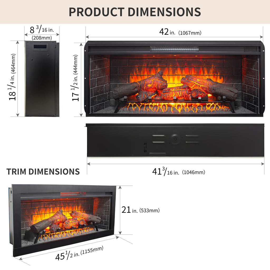 42 inch Infrared Electric Fireplace with Removable Trim kit Insert, Touch Panel Home Decor Heater - Grand Goldman Shop