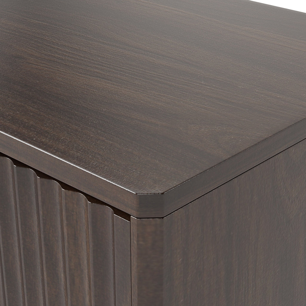 Woodgrain Tilt-Out Trash Can Cabinet with Wave-Textured Drawer & Pull-Out Bin in Walnut Finish - Grand Goldman Shop
