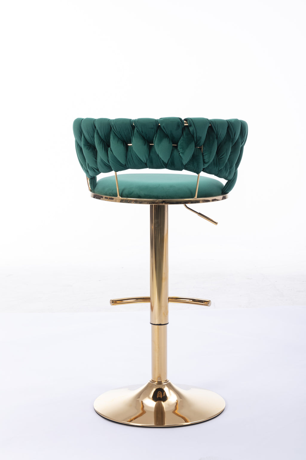 Set of 2  Bar Stools,with Chrome Footrest and Base Swivel Height Adjustable Mechanical Lifting Velvet + Golden Leg Simple Bar Stool-Green - Grand Goldman Shop