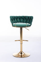 Set of 2  Bar Stools,with Chrome Footrest and Base Swivel Height Adjustable Mechanical Lifting Velvet + Golden Leg Simple Bar Stool-Green - Grand Goldman Shop