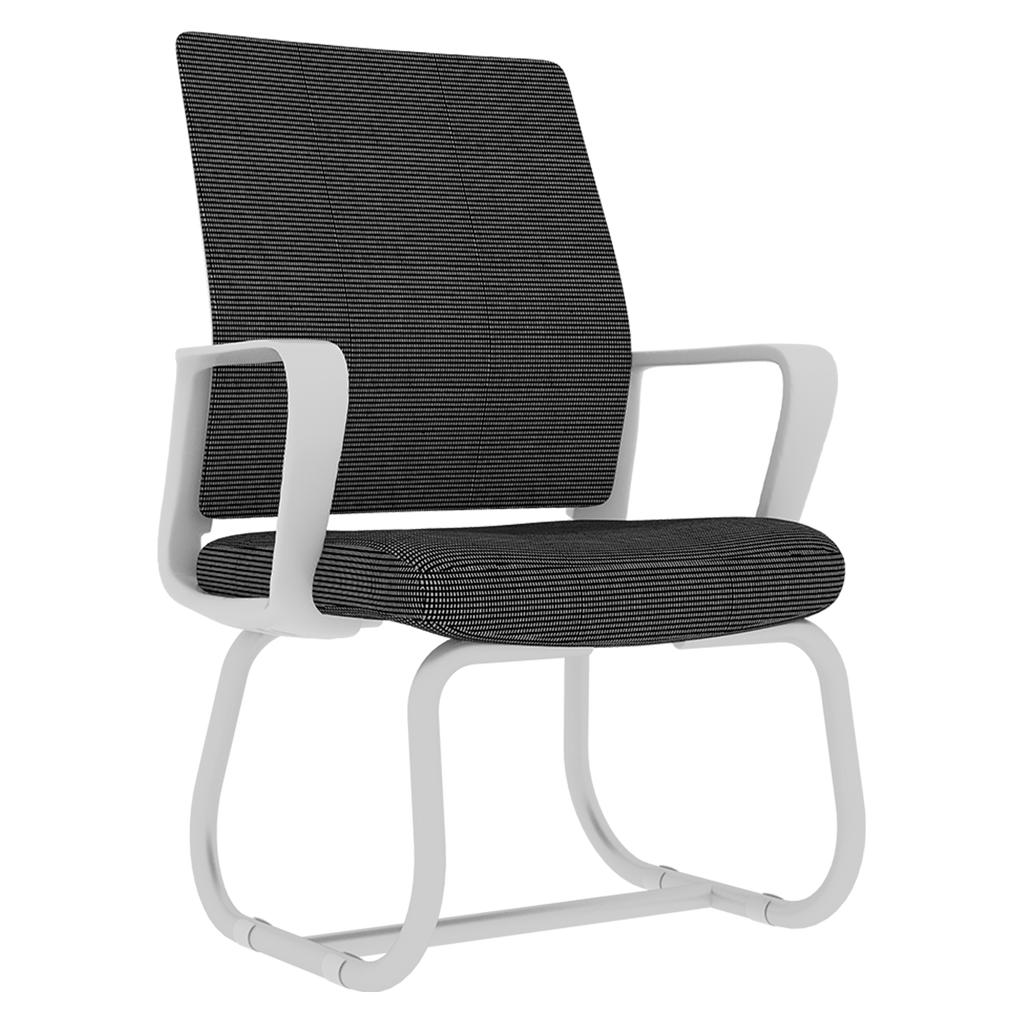 Minimalist Modern Office Chair with Metal Frame, Soft Mesh Backrest, Comfortable Polyurethane Cushion, White+Black, Suitable 