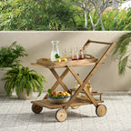RIVIERA BAR CART Natural Stained Acacia Wood Mobile Bar Cart with Wheels for Entertaining - Grand Goldman Shop