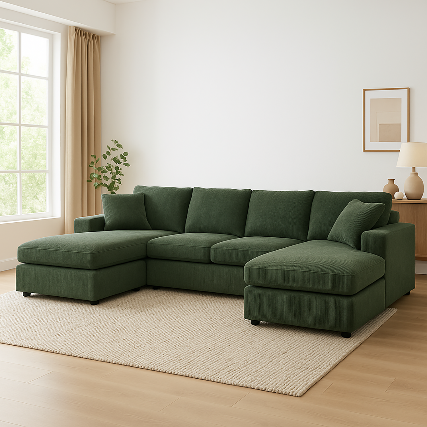3-Piece Corduroy Double-Chaise Sectional Sofa – Green - Grand Goldman Shop