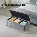 Tufted Storage Ottoman Bench For Bedroom End Of Bed Large Upholstered Storage Benches Footrest With Crystal Buttons For Living Room Entryway (Grey) - Grand Goldman Shop