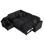 Modern Velvet Sleeper Sofa Bed with Storage Ottoman, Black, 84.75' L Shape - Grand Goldman Shop