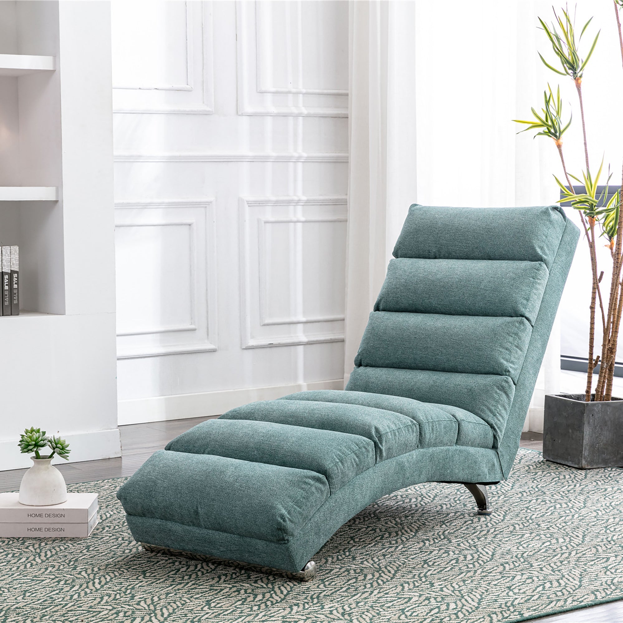Ergonomic Electric Massage Chaise Lounge with Remote Control, Teal Linen Upholstery, 5 Modes for Relaxation - Grand Goldman Shop