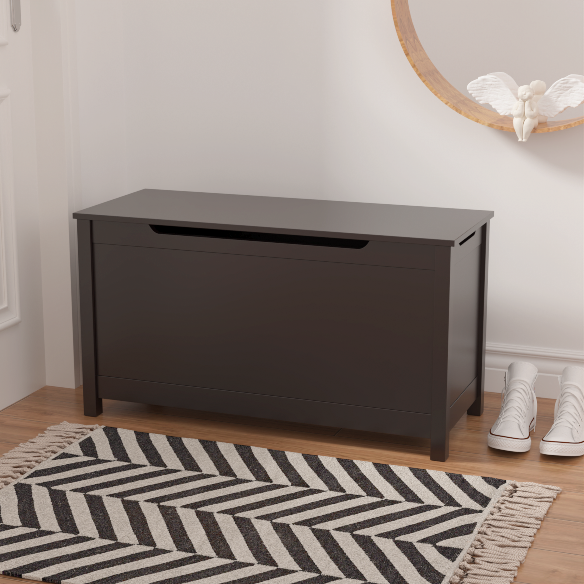 Kids Wooden Toy Box Storage with Safety Hinged Lid for Ages 2+ (Coffee) - Grand Goldman