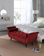 Vintage Tufted 65-inch Long Bench, Velvet Upholstered Storage Ottoman with Classic Retro Design, Mid-Century Modern Footstool for Living Room, Bedroom Entryway   wenred - Grand Goldman Shop