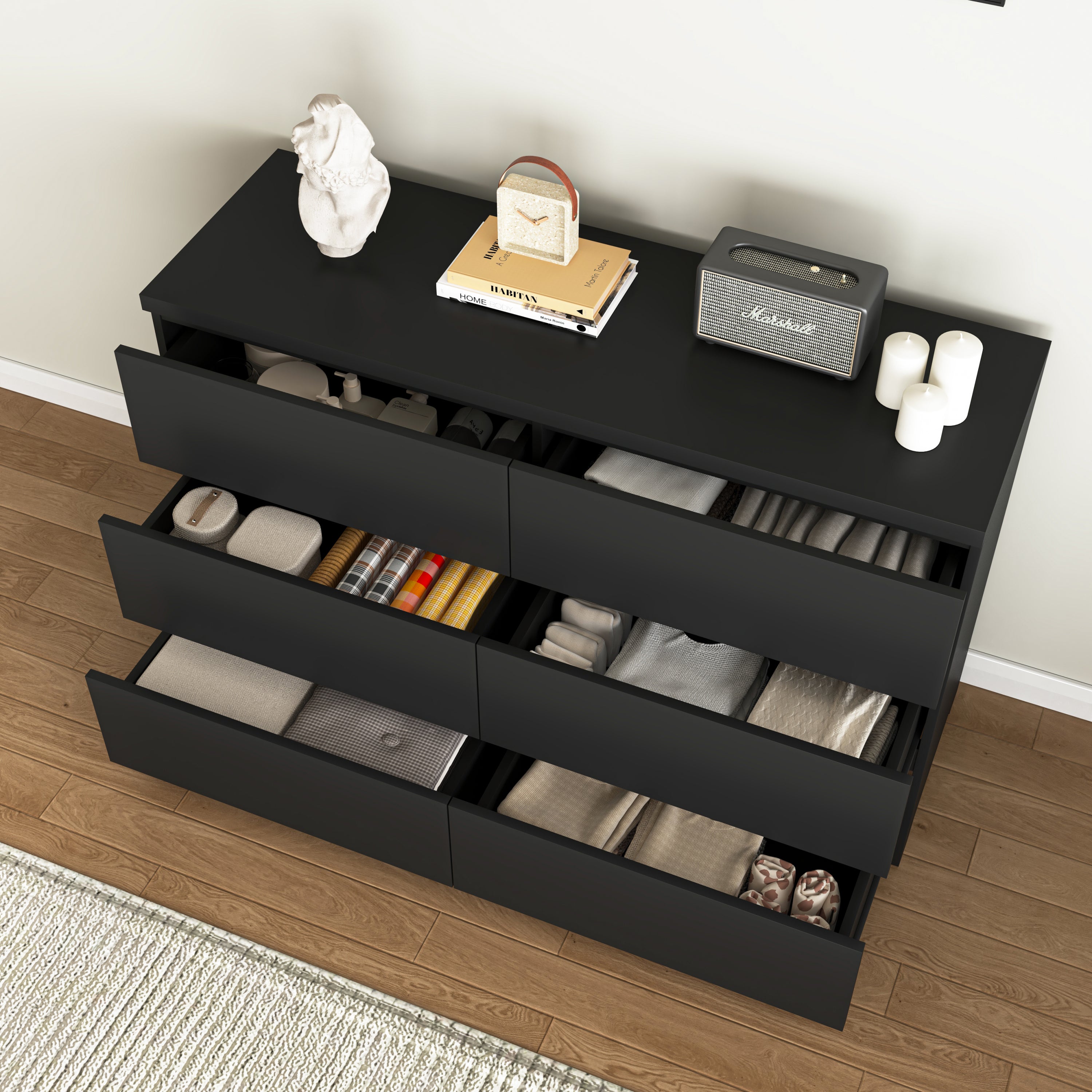 6 Drawer Storage Cabinet ,Dresser, Wood Storage Tower Clothes Organizer, Wide Chest of 6 Drawers, Large Storage Space for Bedroom, Hallway, Entryway Living Room - Grand Goldman Shop