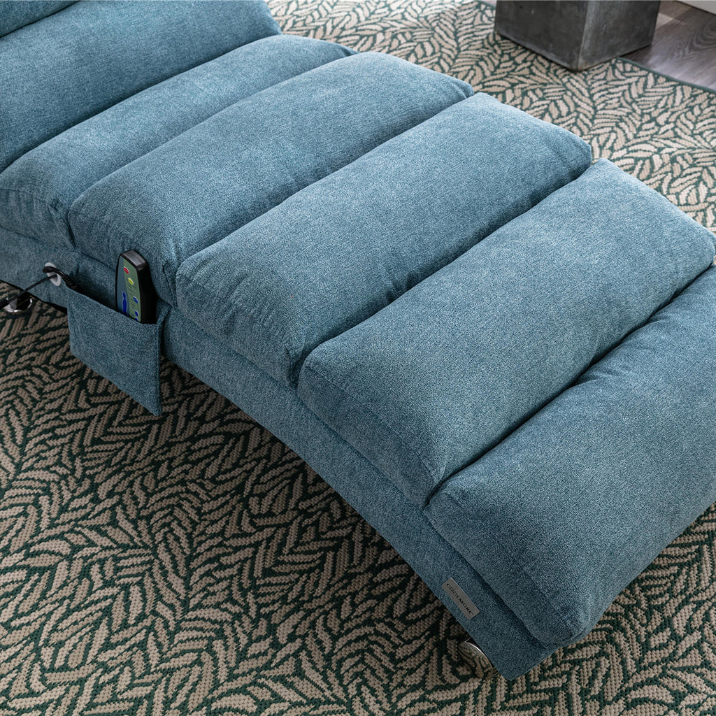 Ergonomic Linen Massage Chaise Lounge with Remote Control, 5 Modes, Blue, 21.65 x 58.27 x 34.25 inches - Grand Goldman Shop