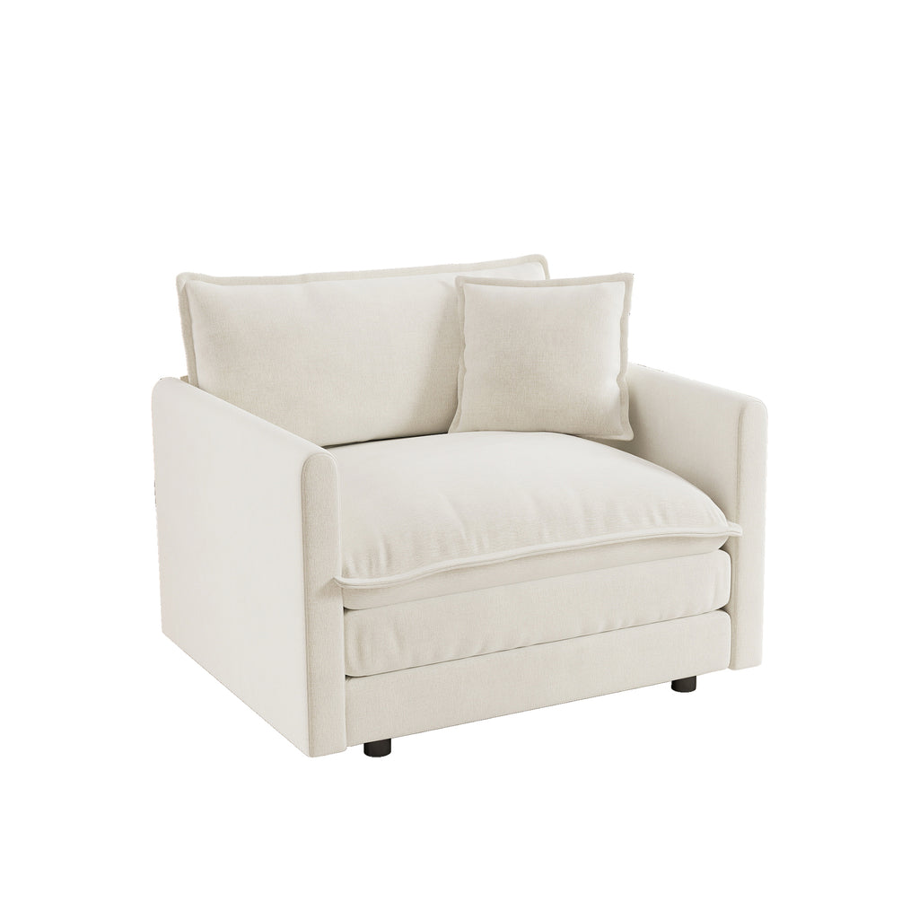Comfy Deep Single Seat Sofa Upholstered Reading Armchair Living Room Chair White Chenille Fabric , 1 Toss Pillow - Grand Goldman Shop