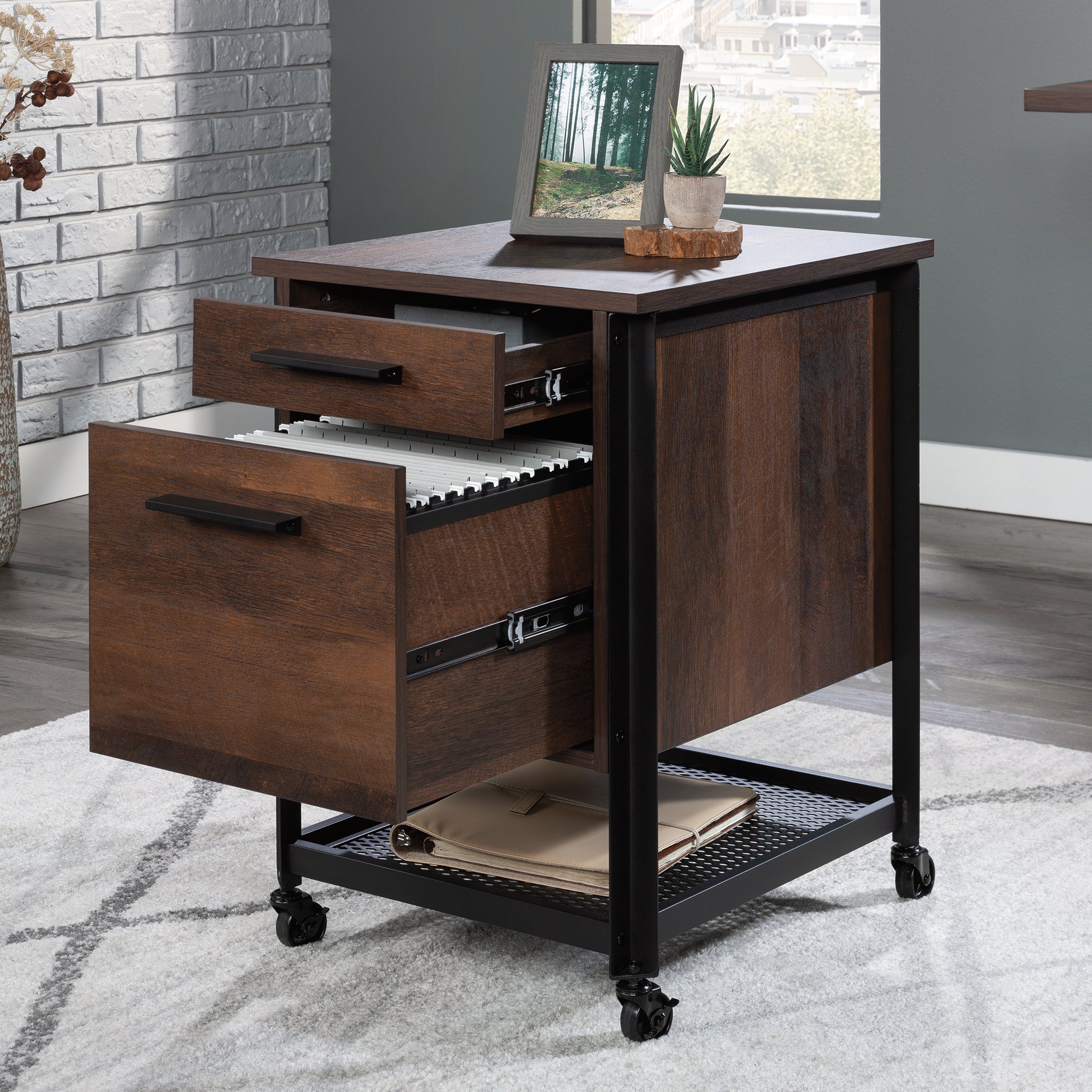 Pedestal File Cabinet with Large Drawers, Antique Dark Oak finish | Premium Home Decor - Grand Goldman
