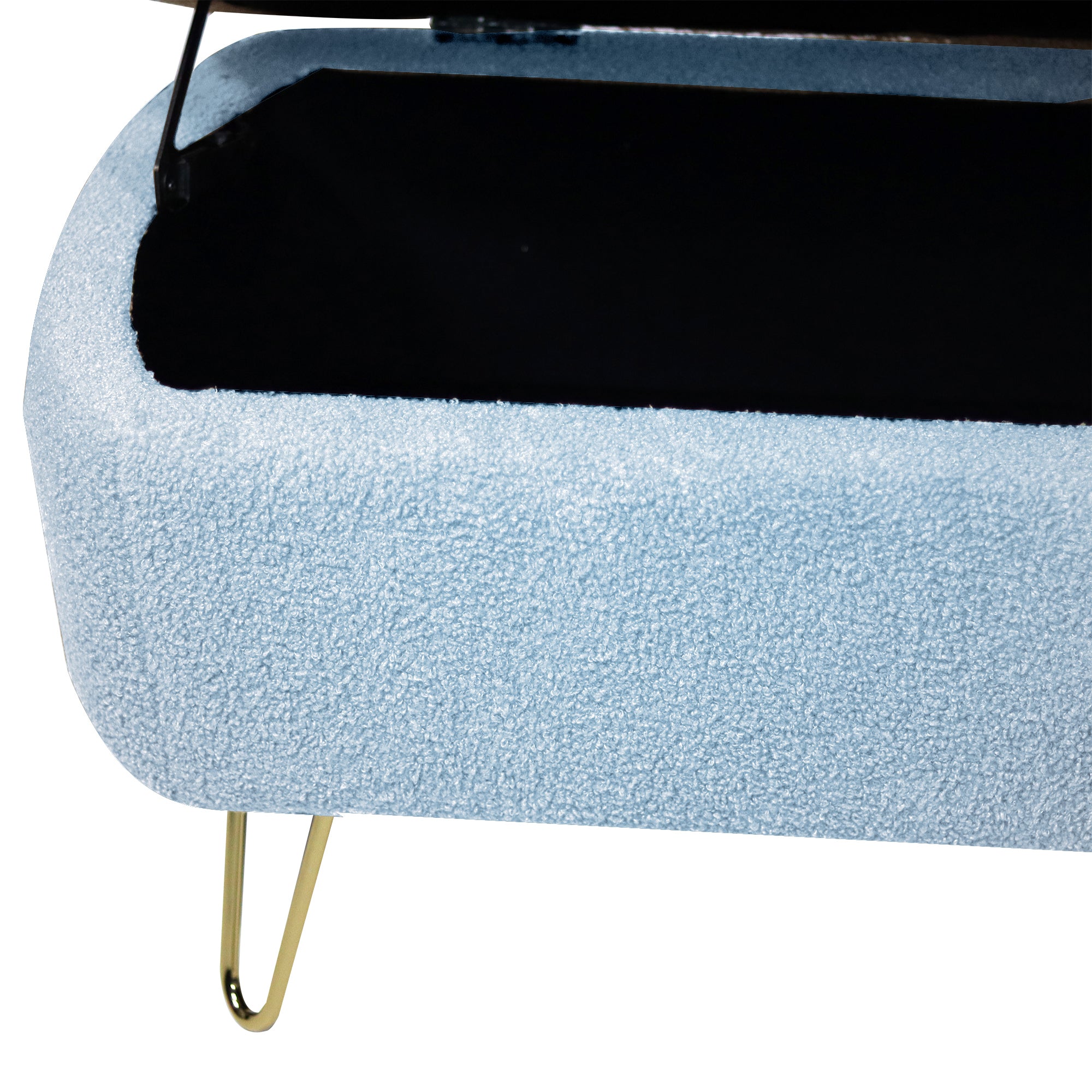 Blue Storage Ottoman Bench for End of Bed Gold Legs, Modern Grey Faux Fur Entryway Bench Upholstered Padded with Storage for Living Room Bedroom - Grand Goldman Shop