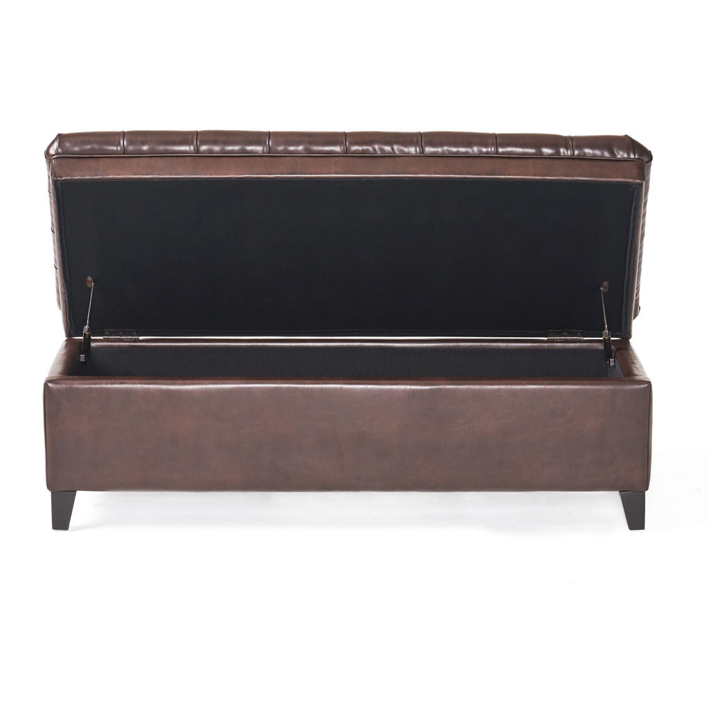 Cancia 50' Wide Faux Leather Tufted Rectangle Storage Ottoman Brown PU - Grand Goldman Shop