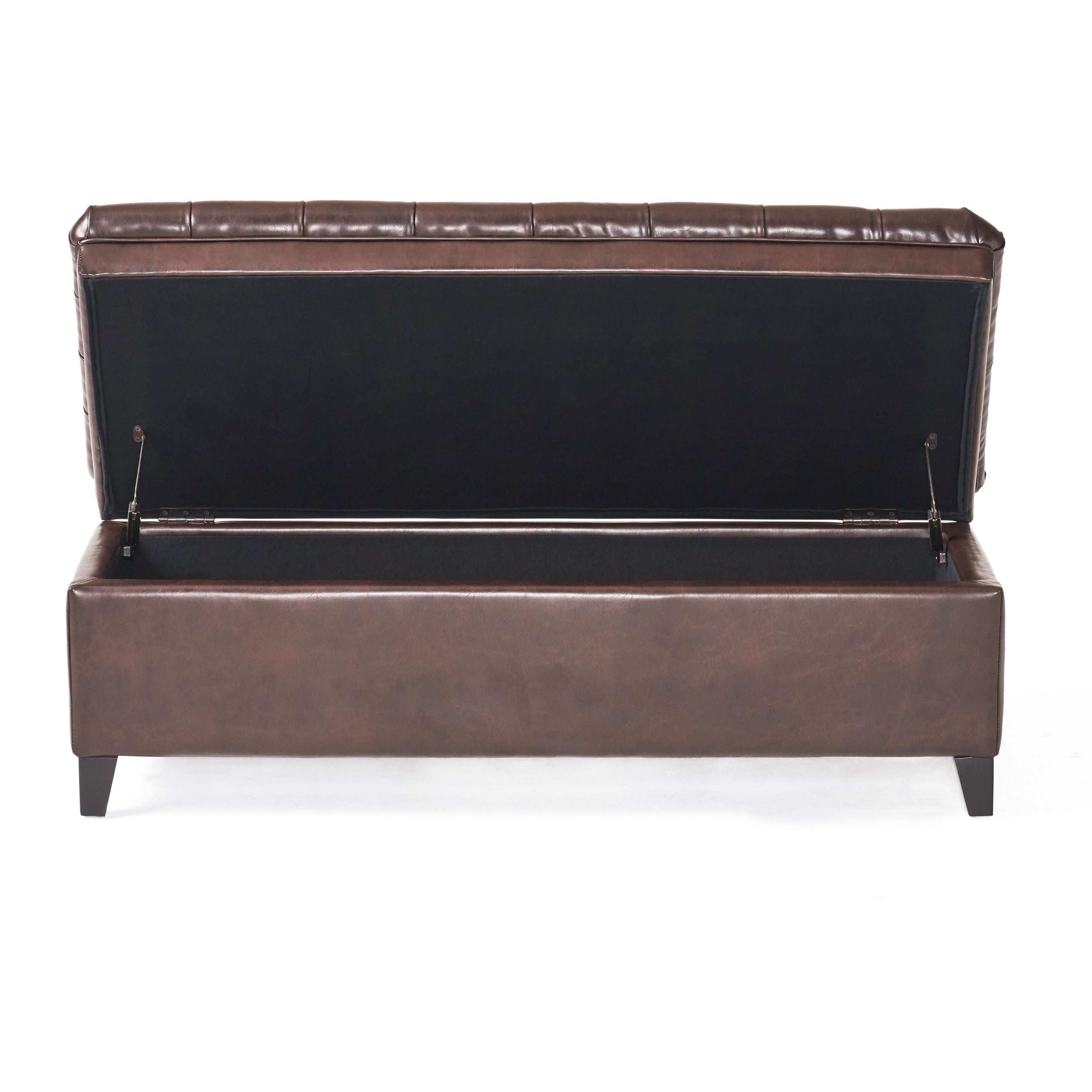 Cancia 50' Wide Faux Leather Tufted Rectangle Storage Ottoman Brown PU - Grand Goldman Shop