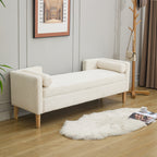 65.35'Wide Upholstered Flip-top Storage Accent Bed Bench, Corduroy Footrest Ottoman with Armrests&Backrest&2 Bolster Pillows Wood Legs for Living Room, End of Bed, Hallway, Entryway Bedroom. Ivory - Grand Goldman Shop