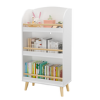 Kids Bookshelf 3-Tier White Book Organizer with Toy Storage, MDF and Pine Wood Legs - Grand Goldman