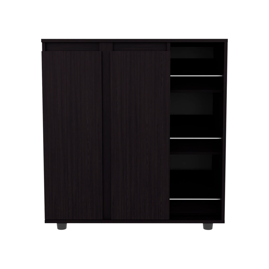 Gitano Shoe Storage Cabinet, 2 Doors, 8  Enclosed Shelves, 3 Open Side Shelves, Freestanding Design, Entryway or Bedroom Use, Wenge - Grand Goldman Shop